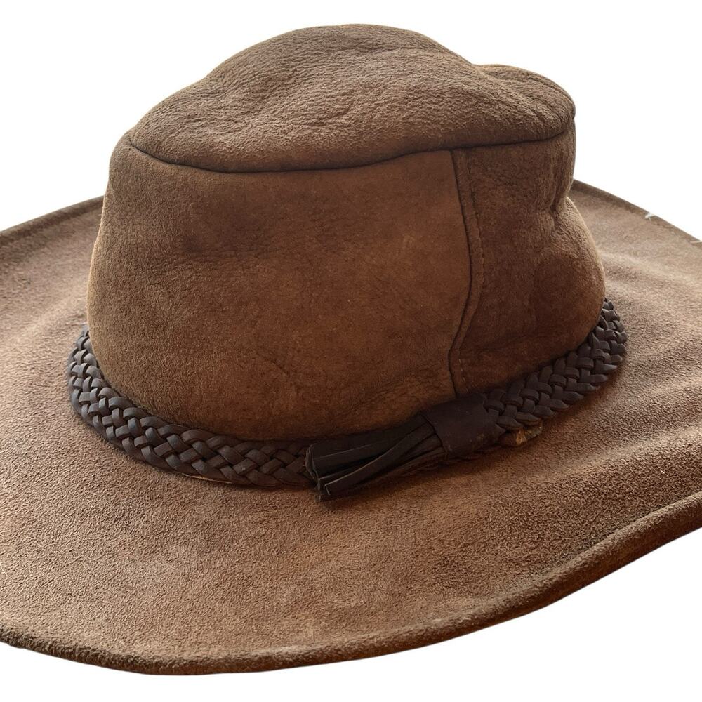 Suede Shearling Rancher Cowboy Hat Men Size 7 1/8 Made in USA Vintage Western - Picture 4 of 15